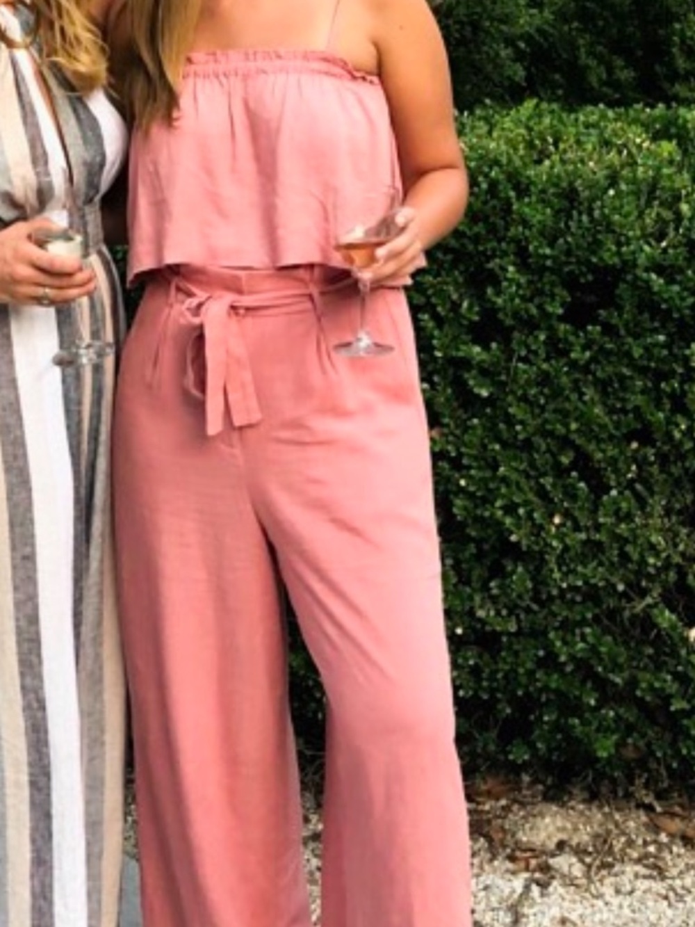 MINKPINK Rose Pink Strapless Wide-Leg Jumpsuit with Tie Waist